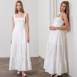 Moon River Corset Top Button Down Tiered Maxi Dress